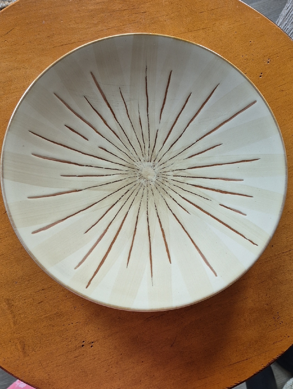 Pier 1 Sanctuary Stoneware Plate in Cream with Brown Stamp. Set Of 2.